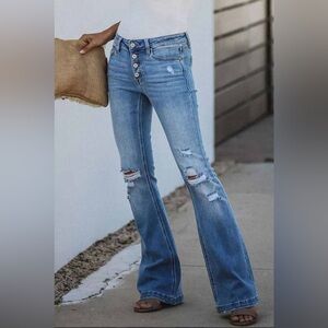 KanCan Ana Mid Rise Button Fly Bootcut Flare Light Wash Jeans Women’s Size 3 /25
